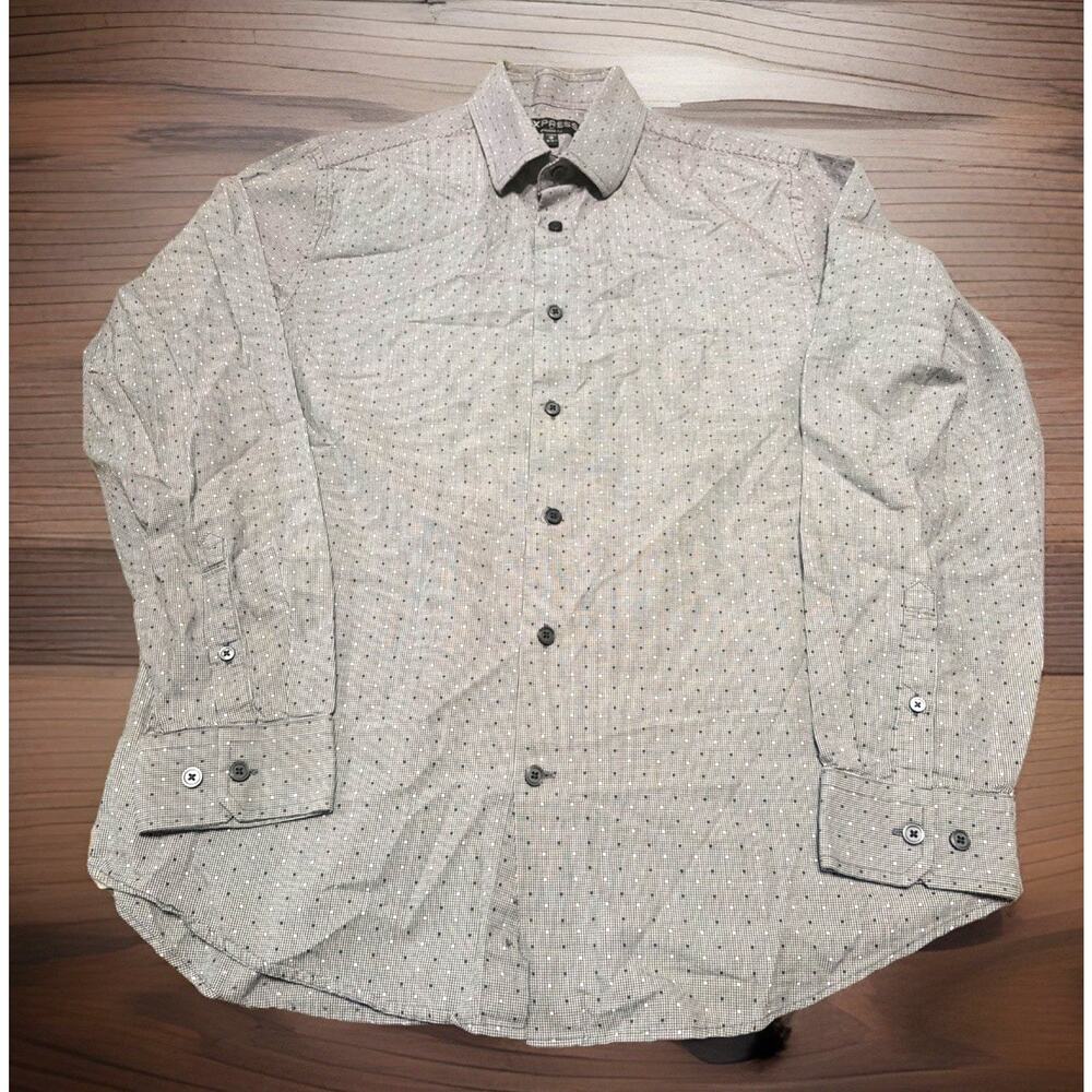 Express Modern Fit Dotted Dress Shirt Gray Men’s M 15-15.5